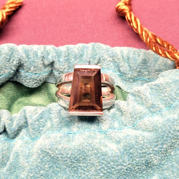 Smokey Quartz Sterling Silver Ring W/Ruby Cabochon Detail Sz 9 - Picture 2 of 10